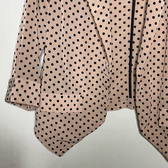 Lush Blazer Jacket Polka Dot 3/4 Sleeve Open Front Tan Black M Office Siren Corp - Picture 5 of 12